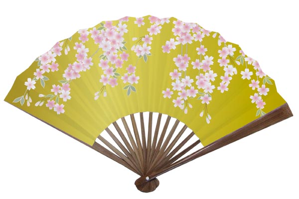 番号：715003-B　商品名：扇子　枝垂れ桜　唐木　7寸5分15間（約23ｃｍ）