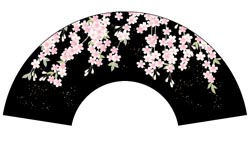 7寸5分35間の扇子のデザイン例31　垂れ桜柄　オーダー扇子　オリジナル扇子