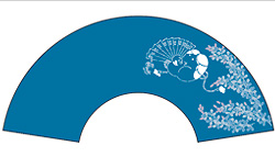 7寸5分35間の扇子のデザイン例23　お多福と萩　オリジナル扇子